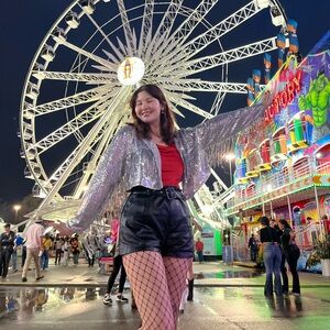 cropped silver fringe sequin jacket